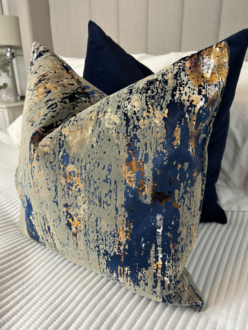 Torcello Navy bronze taupe Gold Feather luxury Cushion 43x43cm