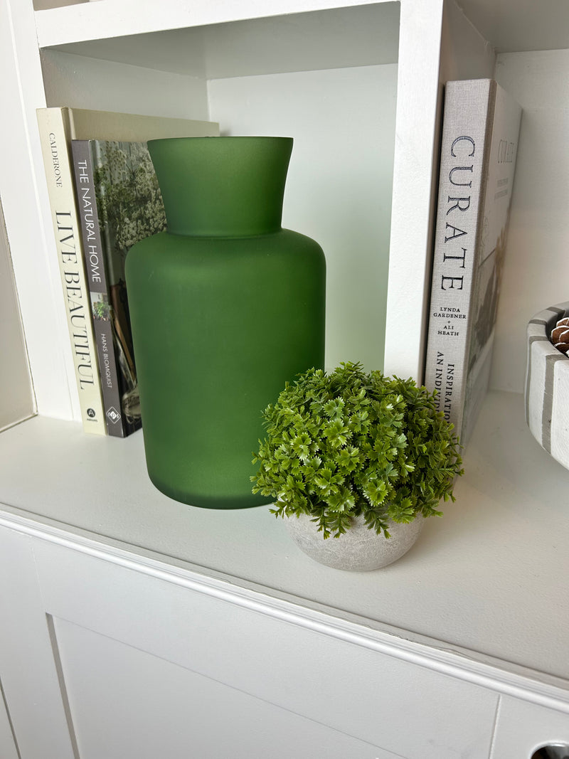 Smokey green glass bottle neck vase