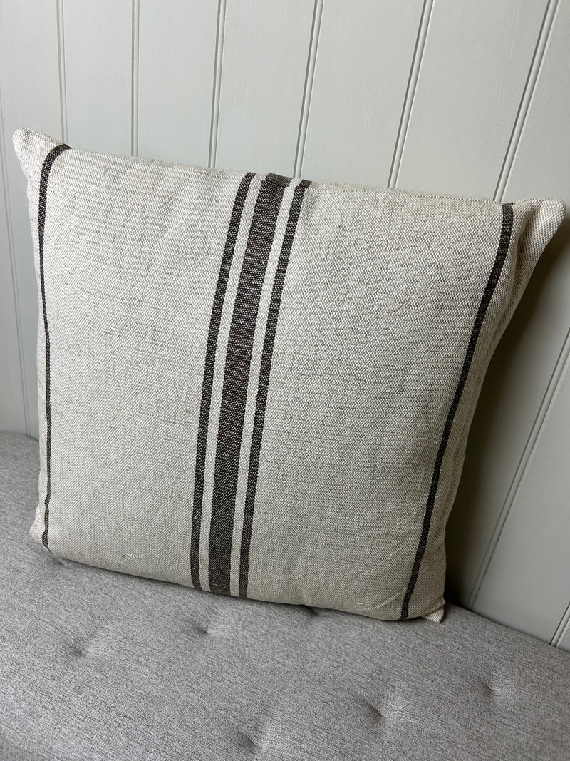 Windrush brown linen natural stripe cushion 50cm