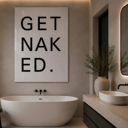 Huge metal bathroom Get Naked sign 120x80