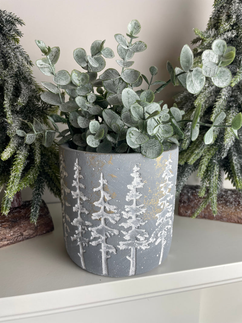 Medium Grey & White Tree Design Plant Pot