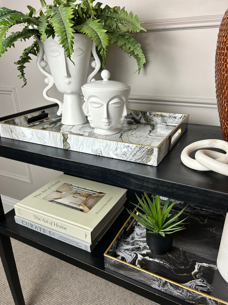 Large white and gold marble tray