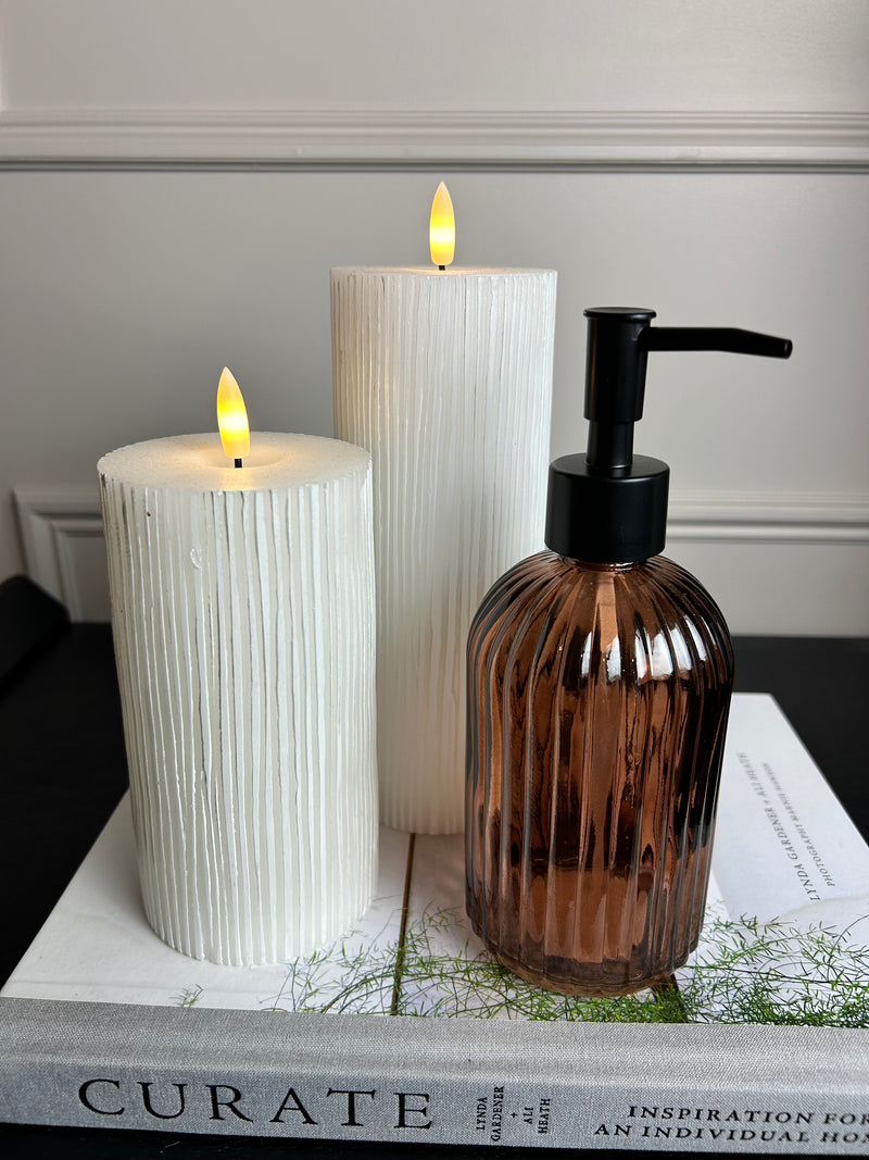 Amber Ribbed Glass Soap Dispenser