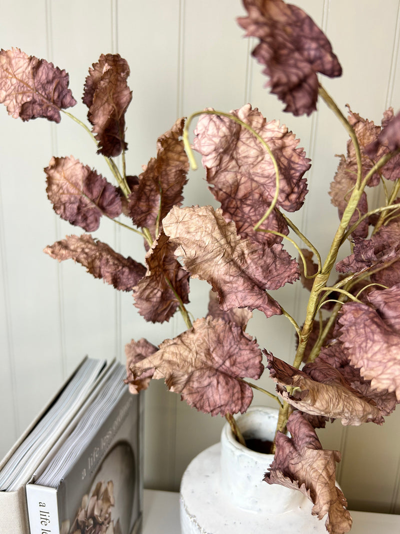 Mocha mauve Ruffle Twisted contorted Dried Touch Fall Branch 77cm