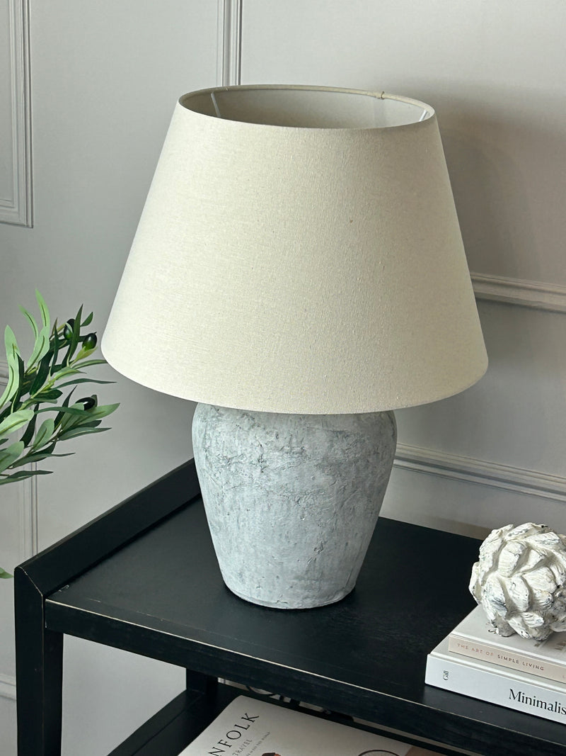 Darcy stone rustic lamp with linen shade