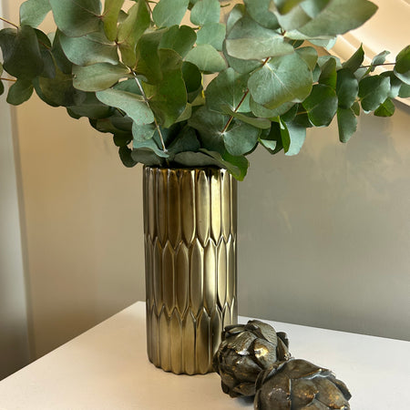 Gold textured ceramic vase