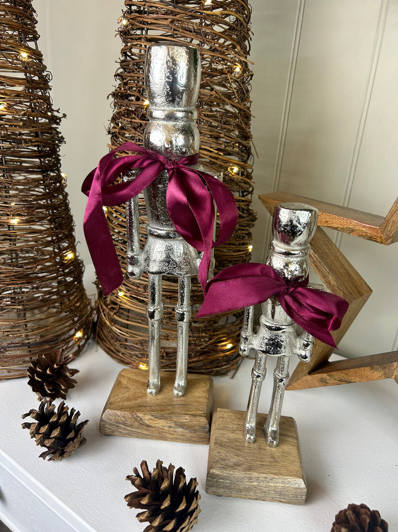 Silver Nutcracker Figures on Wood Base 2 Sizes Available