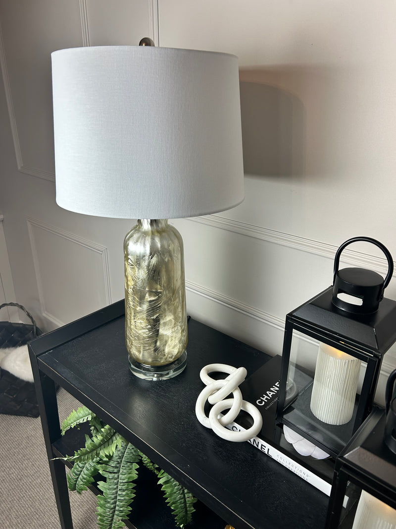 Silver champagne textured lamp with shade