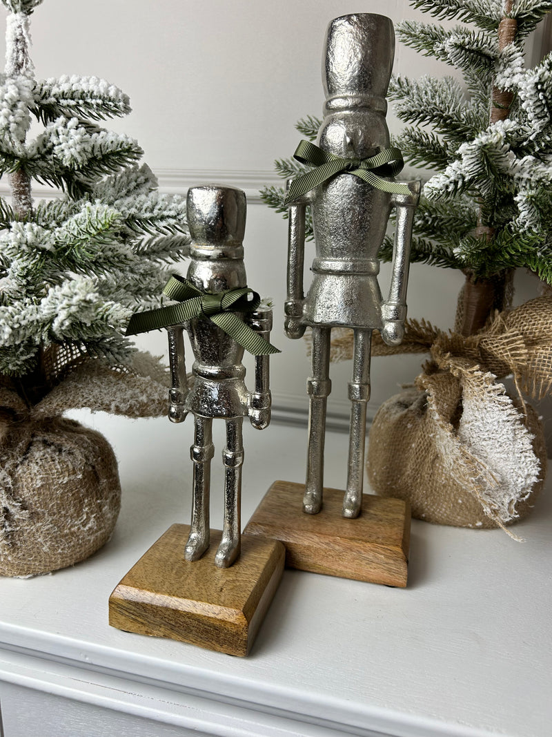 Silver Nutcracker Figures on Wood Base 2 Sizes Available