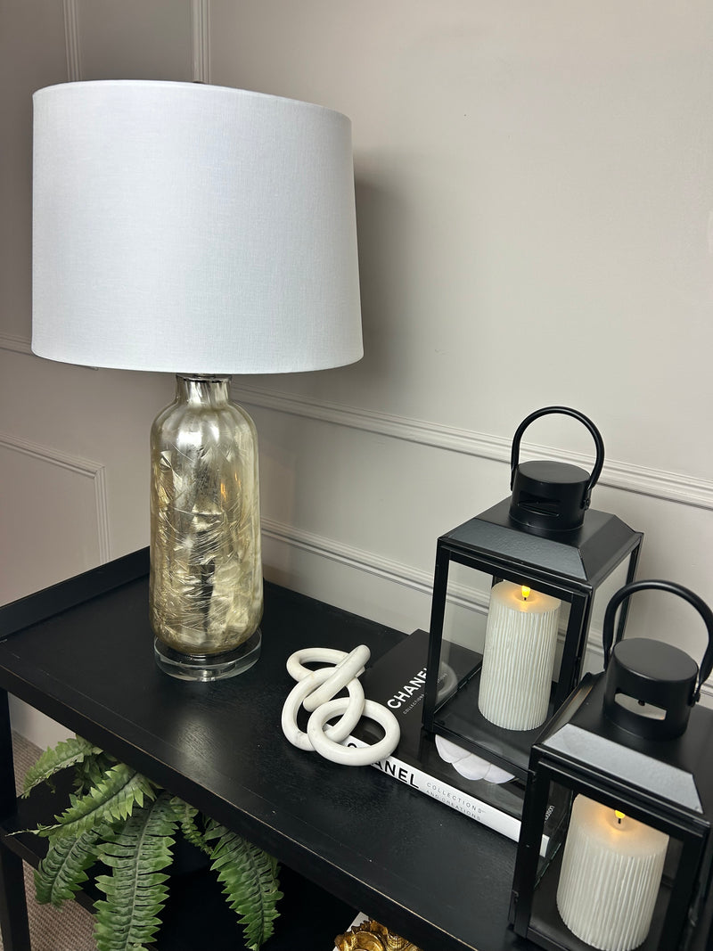 Silver champagne textured lamp with shade