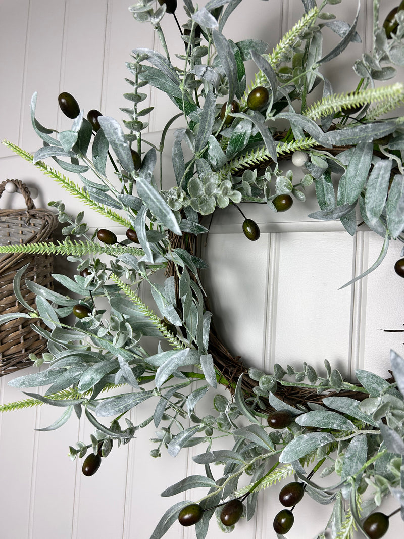 Large mixed foliage and olive wreath 60cm