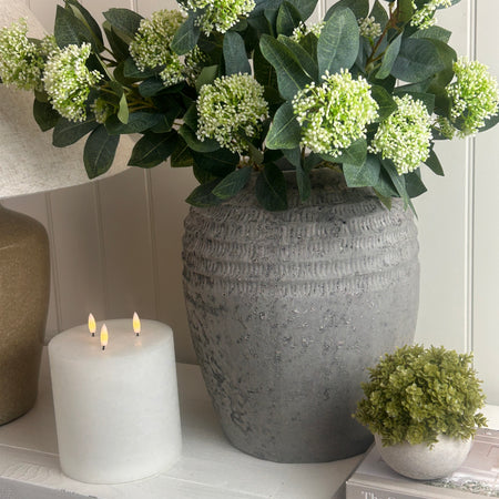 Chunky stone ribbed vase 36cm tall