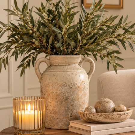Two tone textured double handle vase 30cm