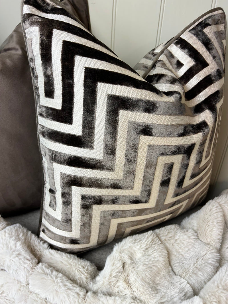 Back in stock soon Paul Moneypenny Chocolate Geo Patterned print Amazing luxury Cushion 43cm