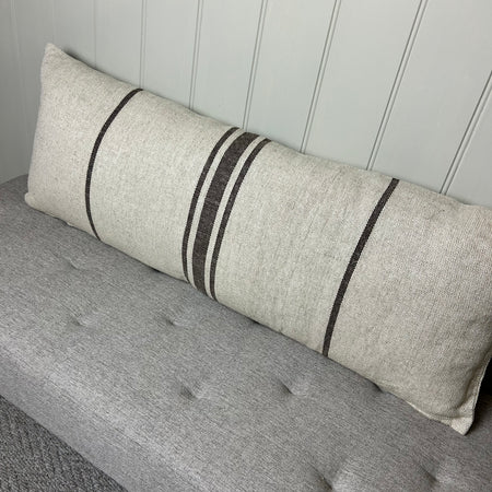 Long brown stripe linen cushion 30x80
