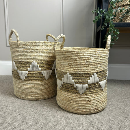 Ecru Aztec Straight Sided Weaved Baskets, 2 Sizes