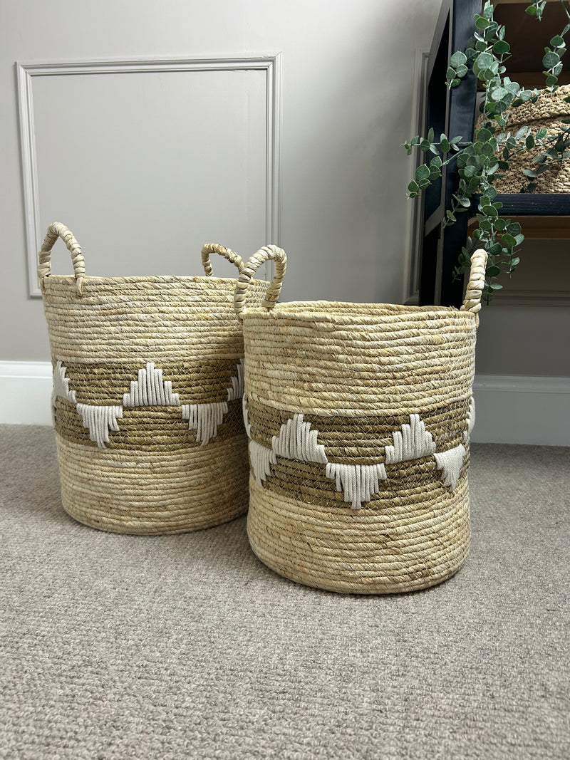 White washed large lined basket with handles