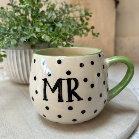 Polka Dot ‘Mr’ Mug large blue green