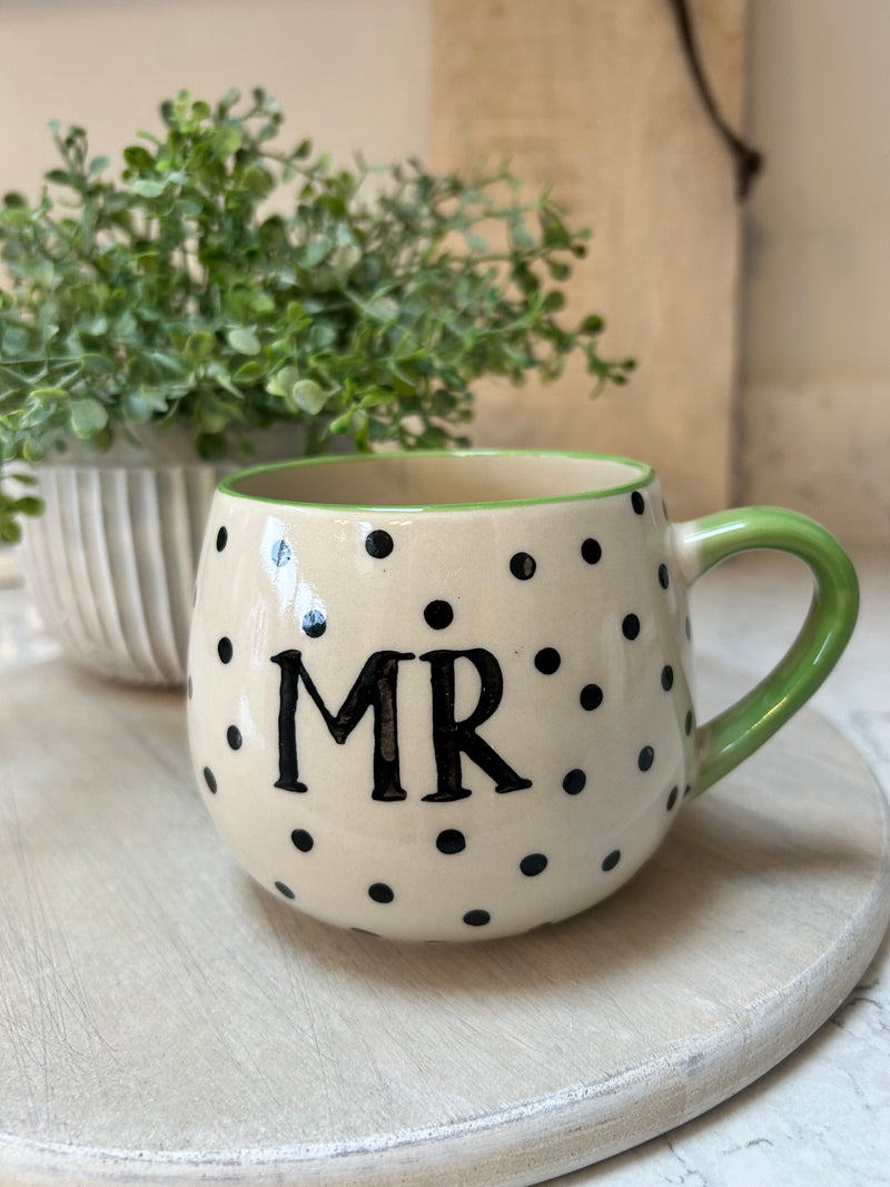 Polka Dot ‘Mr’ Mug large blue green