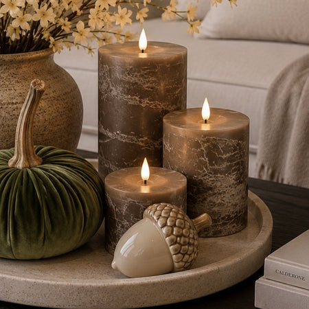 Set of 3 remote controlled LED candles brown mocha