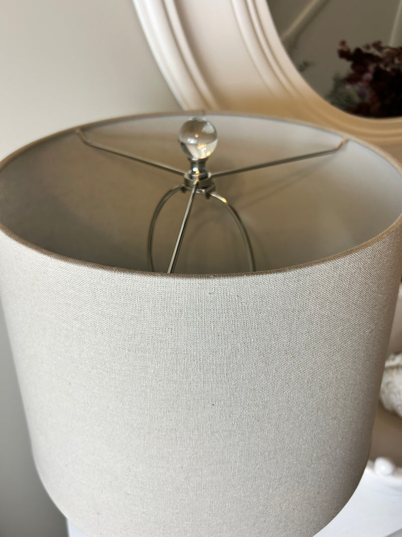 Abstract ombré glass lamp with linen shade