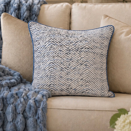 Ripple navy blue textured piped edge cushion 2 sizes