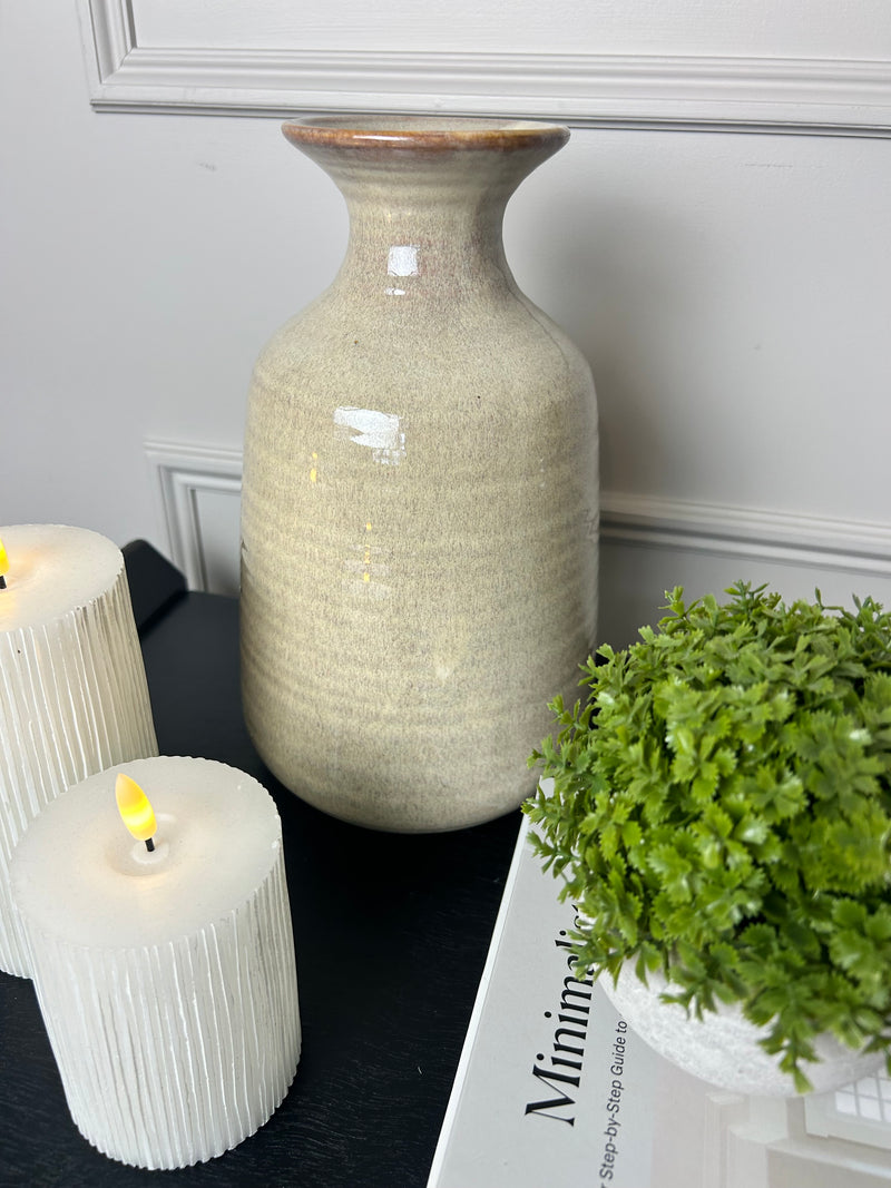 Ceramic textured neutral brown bottle squat and tall vase 2 sizes