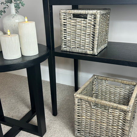 Square willow storage basket with handles white wash rustic