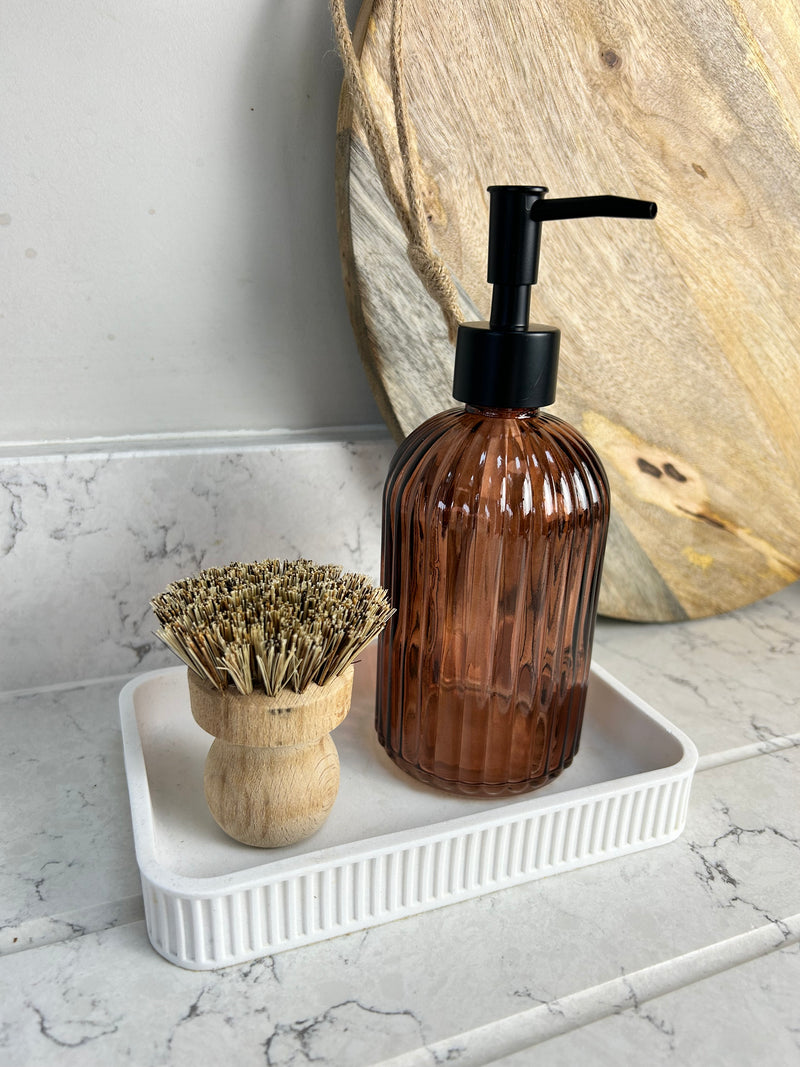 Amber Ribbed Glass Soap Dispenser