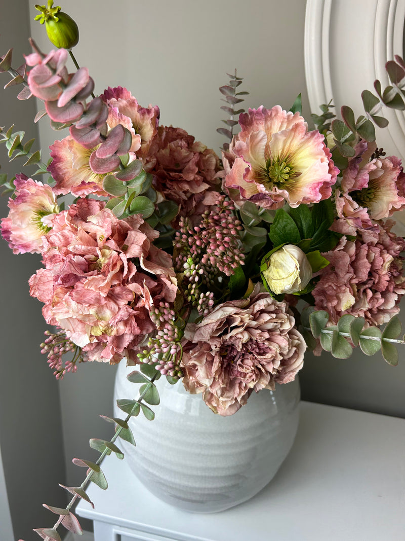 Arrangement 8 pink blush eucalyptus hydrangeas peony berry poppy