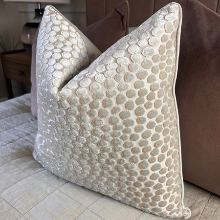 Premium textured dot print cushion cream champagne 45cm