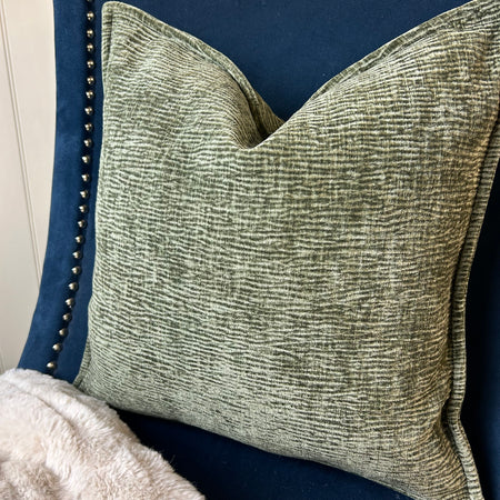 Olive Green Moddi ripple Textured Velvet Piped Edge Trim premium Cushion 45m