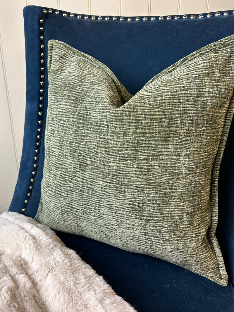 Olive Green Moddi ripple Textured Velvet Piped Edge Trim premium Cushion 45m