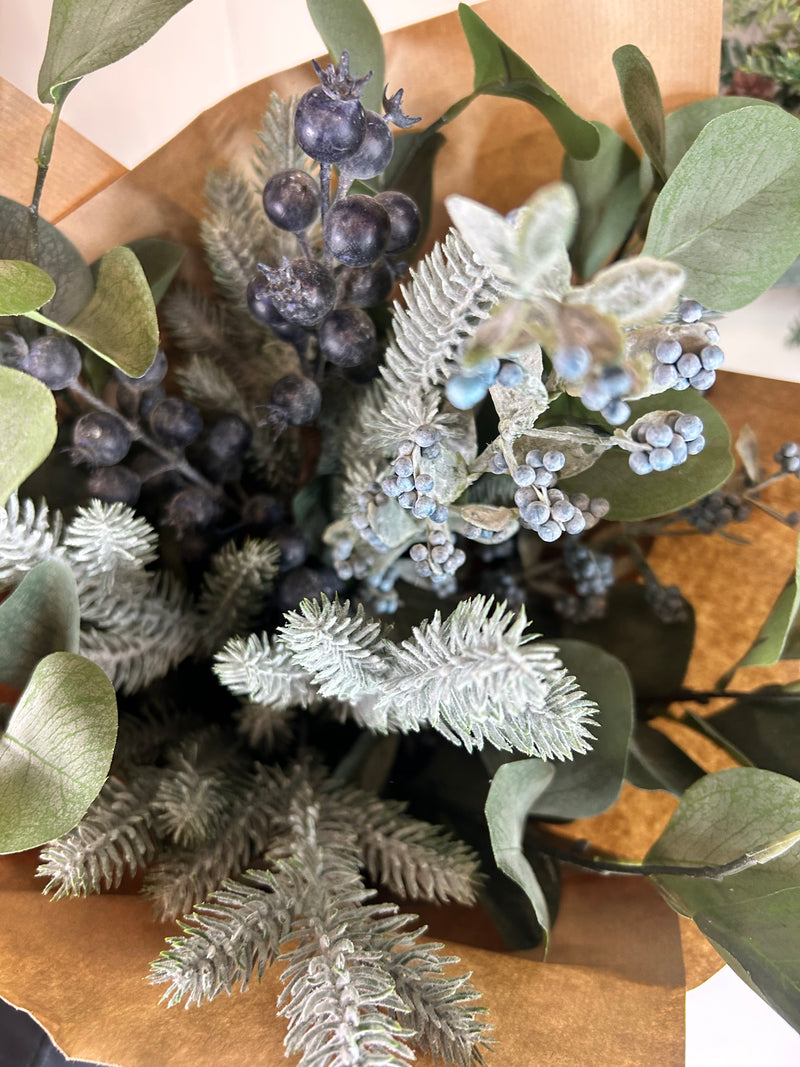 Festive Green eucalyptus foliage and berry arrangement 70cm