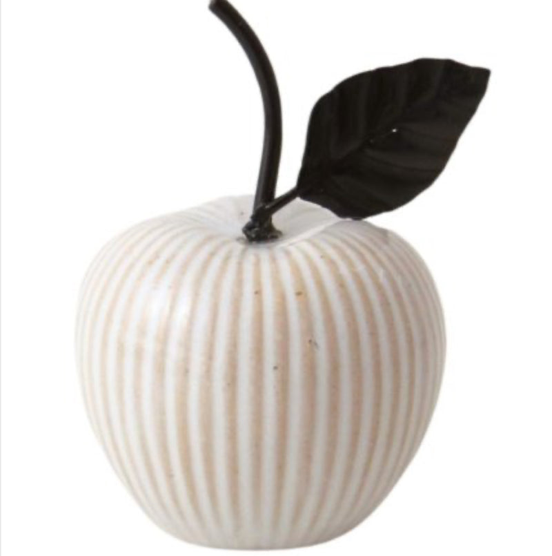 Off white ribbed ceramic apple and pear