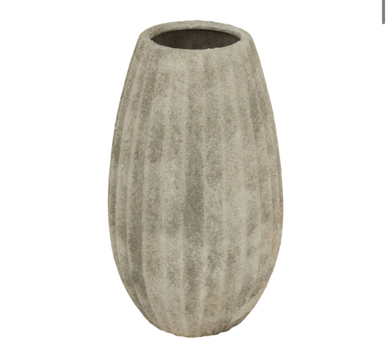 Stone ribbed vase rustic 2 sizes