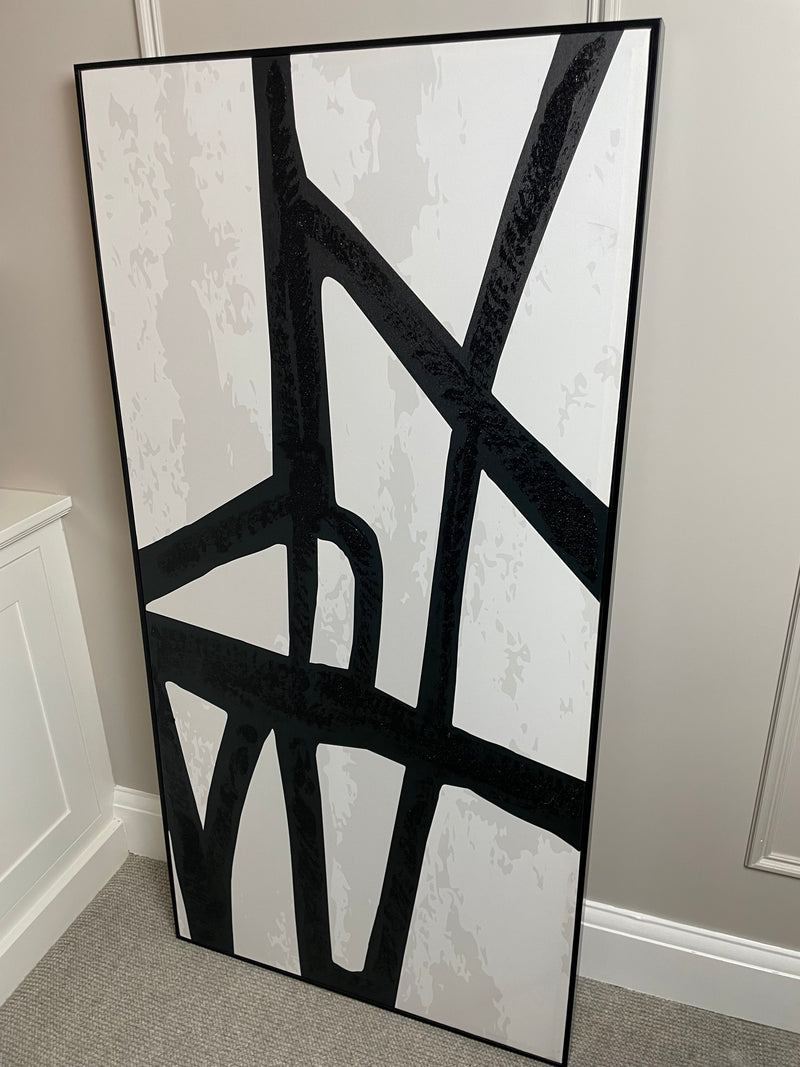 Black and White Line Abstract Framed Canvas 72cm x 142cm