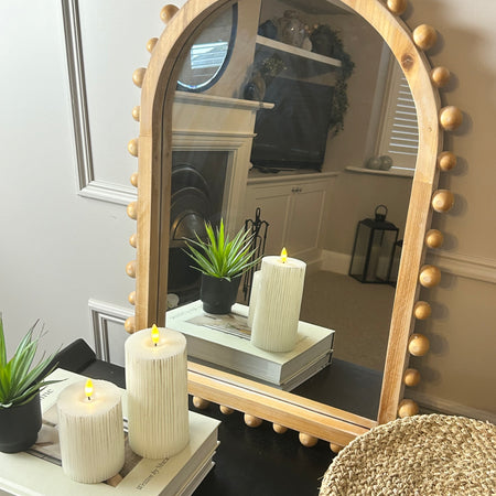 Wood bobble beaded edge mirror arch