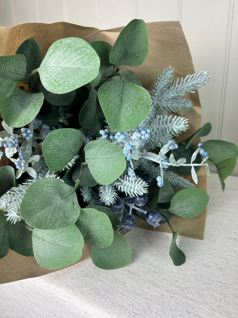 Festive Green eucalyptus foliage and berry arrangement 70cm