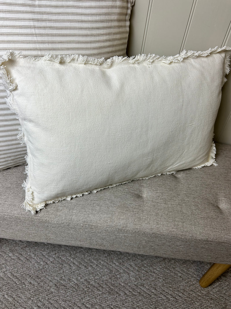 Oblong ivory cream off white frill edge cushion 30x50