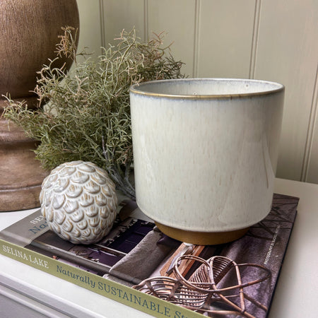 Cream cracked glaze two tone plant pot 14cm
