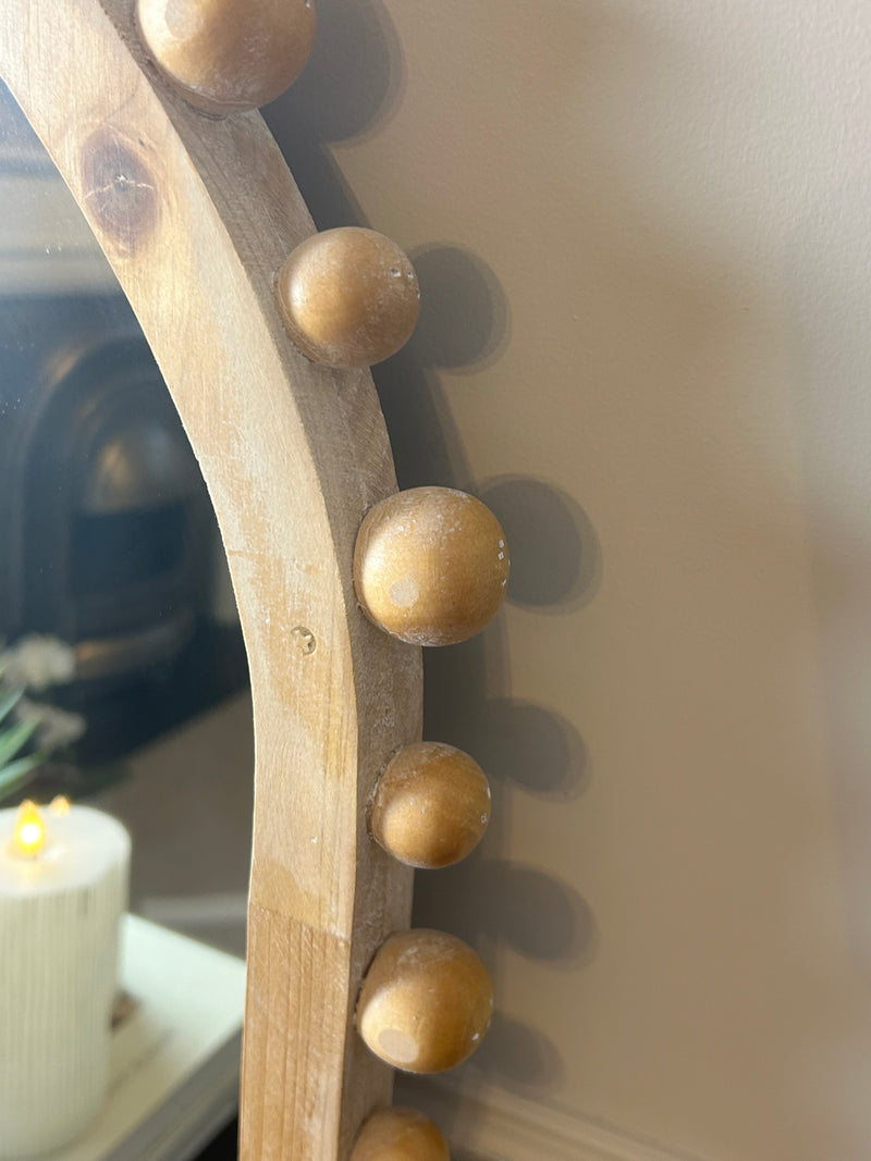Wood bobble beaded edge mirror arch