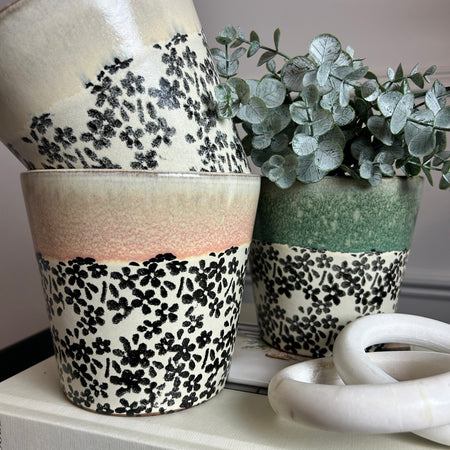 Pretty Floral Pattern Terracotta Plant Pots 3 colours styles