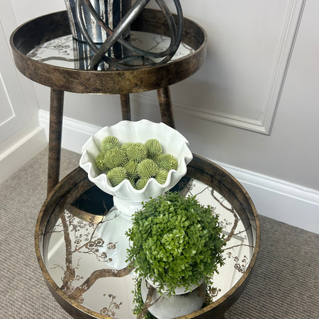 Antique gold round side table glass embossed top leaf floral detail 2 sizes