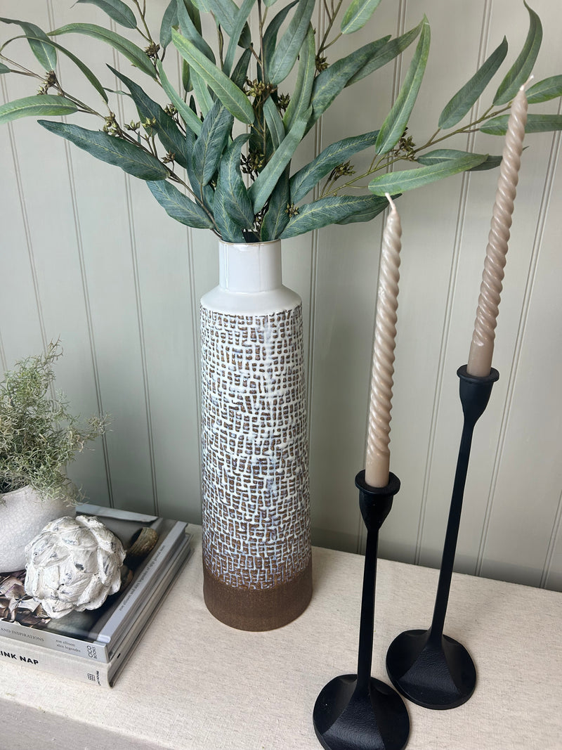 White Brown Aztec Tall Two Tone Vase