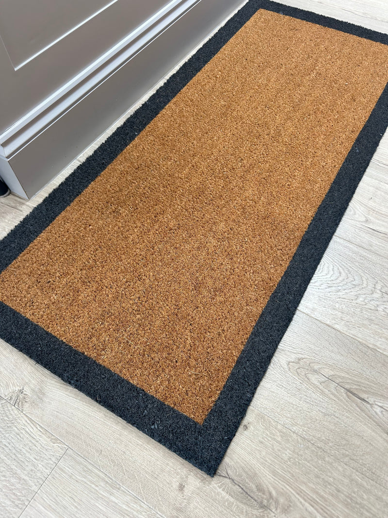 Coir & Grey Boarder Door Mat rug 2 Sizes Available