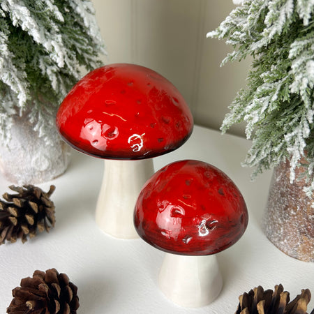 Rustic red white mushrooms toadstools 2 sizes
