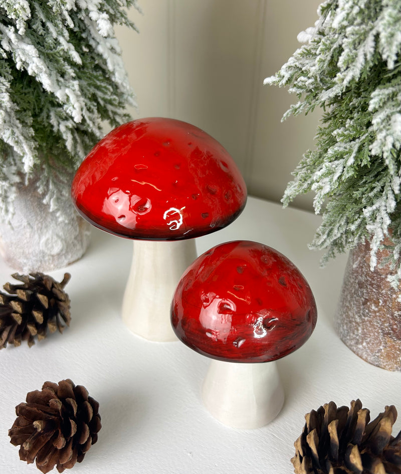 Rustic red white mushrooms toadstools 2 sizes