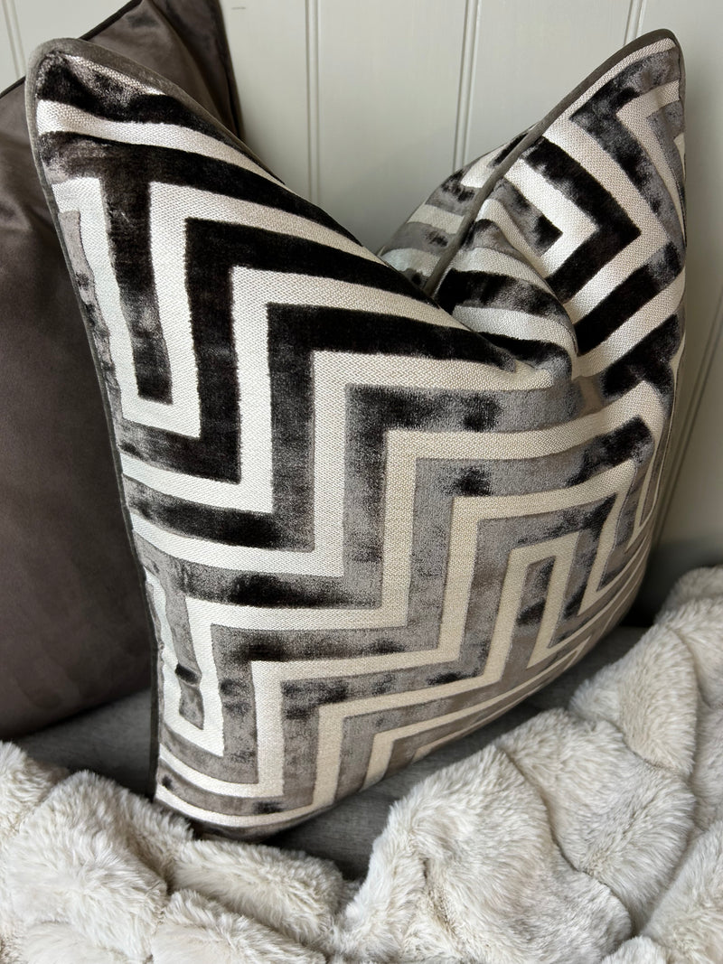 Back in stock soon Paul Moneypenny Chocolate Geo Patterned print Amazing luxury Cushion 43cm