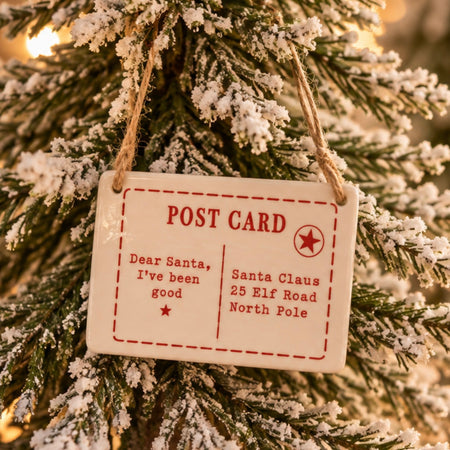 Ceramic Dear Santa postcard hanging decoration 12cm